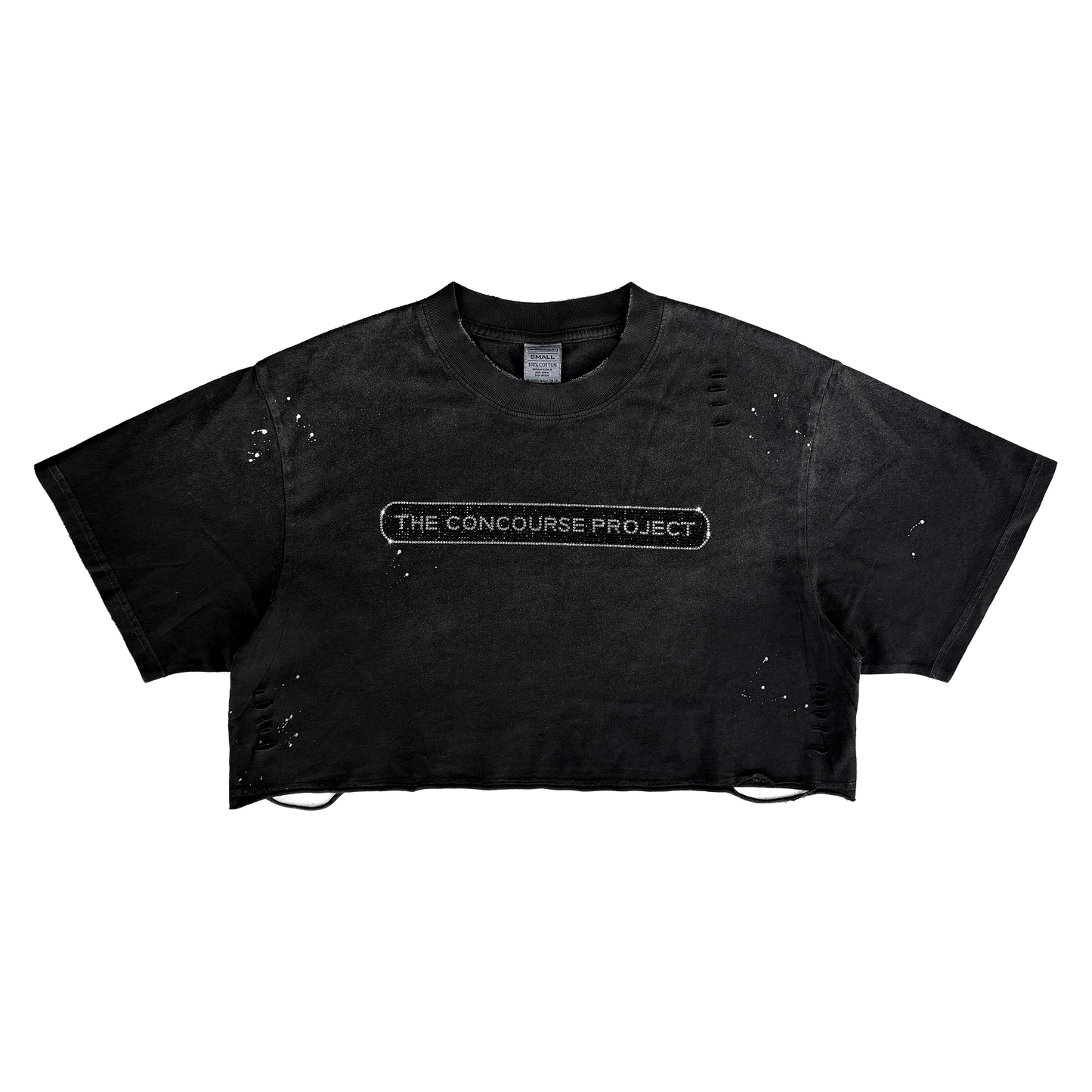 Distressed Rhinestone Logo Crop Tee