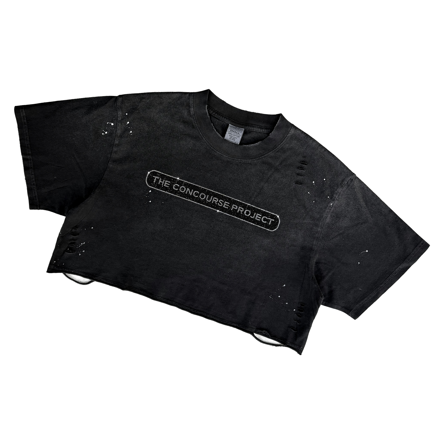 Distressed Rhinestone Logo Crop Tee