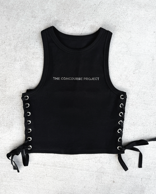 Rhinestone Lace Up Tank