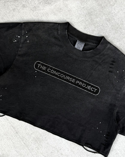 Distressed Rhinestone Logo Crop Tee
